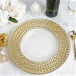 13" Clear Round Decorative Glass Charger Plates with Silver and Gold Braided Rim - Set of 8