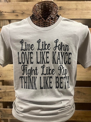 Live like John Love like Kayce Fight like Rip Think like Beth