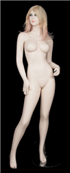 Realistic Fleshtone Big Breasted Female Mannequin with Heavy Makeup - Left Arm Bent