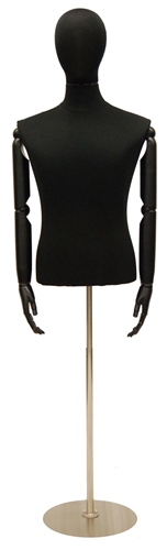 Black Removable Head Male Dress Form with Flexible Arms and Hands