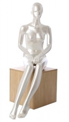 Pearl White Retro Abstract Seated Female Mannequin - Hands in Lap