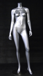 Glossy Silver Headless Female Mannequin with arms down