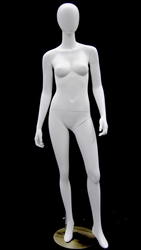 Satin White Egghead Female Mannequin with Arms at Sides