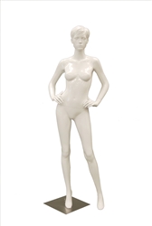 Abbey Female mannequin in glossy white - hands on hips