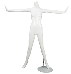 Female Mannequin Glossy White Headless Changeable Heads - Arms Out Pose 16