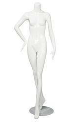 Female Mannequin Glossy White Headless Changeable Heads - Right Arm Bent Pose 18