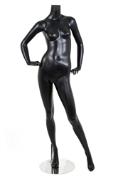 Female Mannequin Matte Black Headless Changeable Heads - Hands on Hips Pose 1