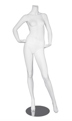 Female Mannequin Matte White Headless Changeable Heads - Hands on Hips Pose 1