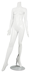 Female Mannequin Glossy White Headless Changeable Heads - Right Leg Out Pose 21