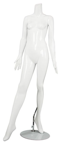 Female Mannequin Glossy White Headless Changeable Heads - Arms Out
