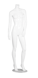 Female Mannequin Glossy White Headless Changeable Heads - Left Leg Bent