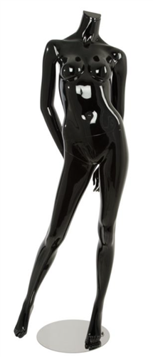 Female Mannequin Glossy Black Headless Changeable Heads - Leg Out