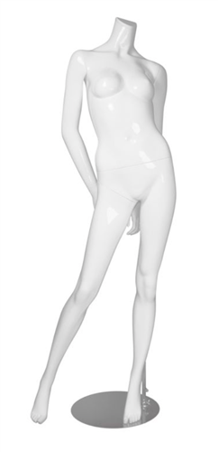 Female Mannequin Glossy White Headless Changeable Heads - Leg Out