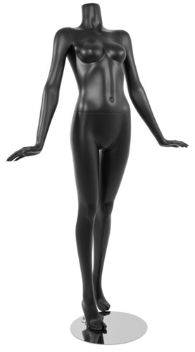 Female Mannequin Matte Black Headless Changeable Heads - Hands Flared