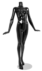 Female Mannequin Glossy Black Headless Changeable Heads - Hands Flared Pose 8
