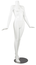 Female Mannequin Glossy White Headless Changeable Heads - Hands Flared Pose 8