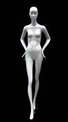 Slender Abstract Female Mannequin Glossy White Arms Bent