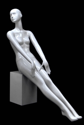 Slender Abstract Female Mannequin Glossy White Seated Pose