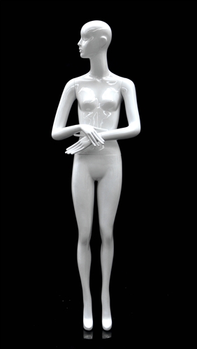 Slender Abstract Female Mannequin Glossy White Arms Crossed