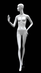 Slender Abstract Female Mannequin Glossy White Right Hand Up