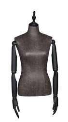 Black Leatherette Female Body Form with Posable Wood Arms
