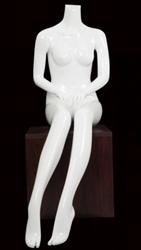 Female Seated Mannequin Glossy White Headless Changeable Heads Pose 5
