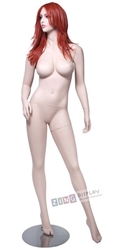 Realistic Large Bust Female Fair Skin Tone Mannequin Left Leg Out