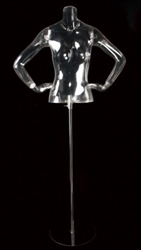 Clear Headless Female Half Torso Form Mannequin Hands on Hips