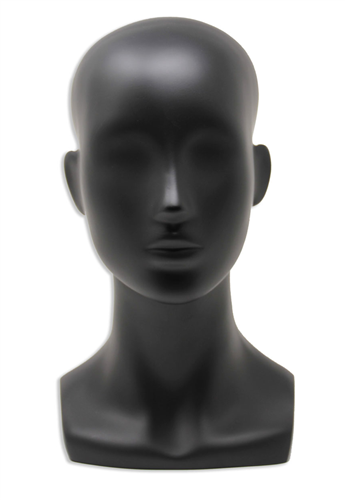 Female Head with Facial Features and Ears - Matte Black
