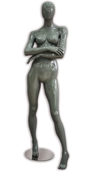 Glossy Grey Female Mannequin Arms Crossed