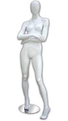 Glossy White Female Mannequin Arms Crossed