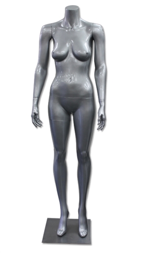 Sassy Female Mannequin Headless arms to side Gloss silver