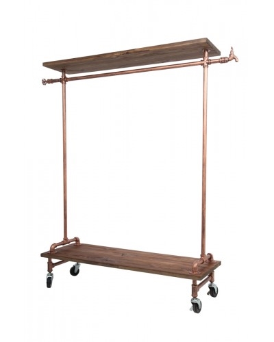 Brass Single Rack with Wood Top and Base