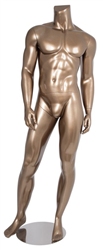 Male Mannequin Metallic Pewter Headless Changeable Heads - Right Leg Out