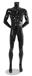 Male Mannequin Glossy Black Headless Changeable Heads - Hands Behind Back