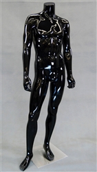 Glossy Black Headless Male Mannequin right leg slightly out