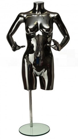 Glossy Black 3/4 Torso Female Mannequin Display With Arms