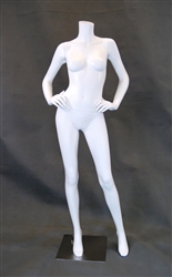Glossy White Headless Female Mannequin with Hands on Hips