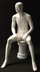 Matte White Male Mannequin seated with arms on knees