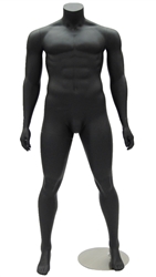 Matte Black Headless Male Mannequin - Arms at Sides