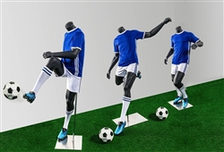 Set of 3 Male Headless Matte Grey Soccer Mannequins - Various Poses