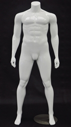 Plus Size Glossy White Headless Male Mannequin - Arms at Sides