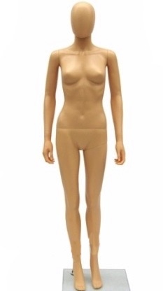 Female Mannequin made of Unbreakable Plastic in Tan She has an abstract egghead or can be headless.