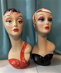 Fun Hand Painted Female Display Heads - Set of 2