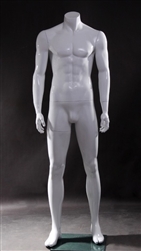Gloss White Male Headless Mannequin arms to side basic pose
