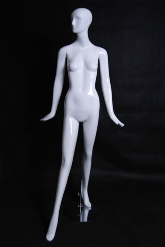 Glossy White Female Mannequin with Abstract Head from www.zingdisplay.com
