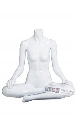 Female Yoga Mannequin Glossy White Ohm Pose Headless Changeable Heads