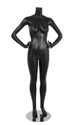 Female Brazilian Mannequin Matte Black Headless Changeable Heads - Hands on Hips