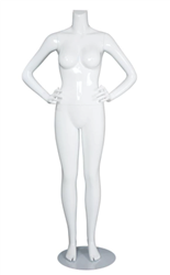 Female Brazilian Mannequin Glossy White Headless Changeable Heads - Hands on Hips