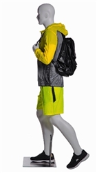 Male Walking / Hiking Mannequin Glossy White - Backpack Holding Pose